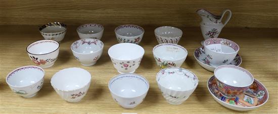 A collection of mostly Newhall tea bowls and a jug, c.1790-1800